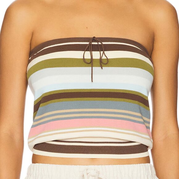 FAITHFULL THE BRAND Arlette Strapless Top in Color Meleu Stripe Multi Size XS - Picture 1 of 2